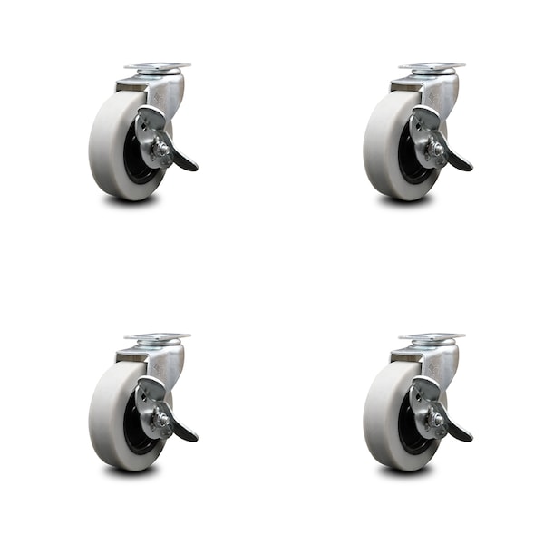 3 Inch Thermoplastic Wheel Top Plate Caster Set with Brakes SCC, 4PK